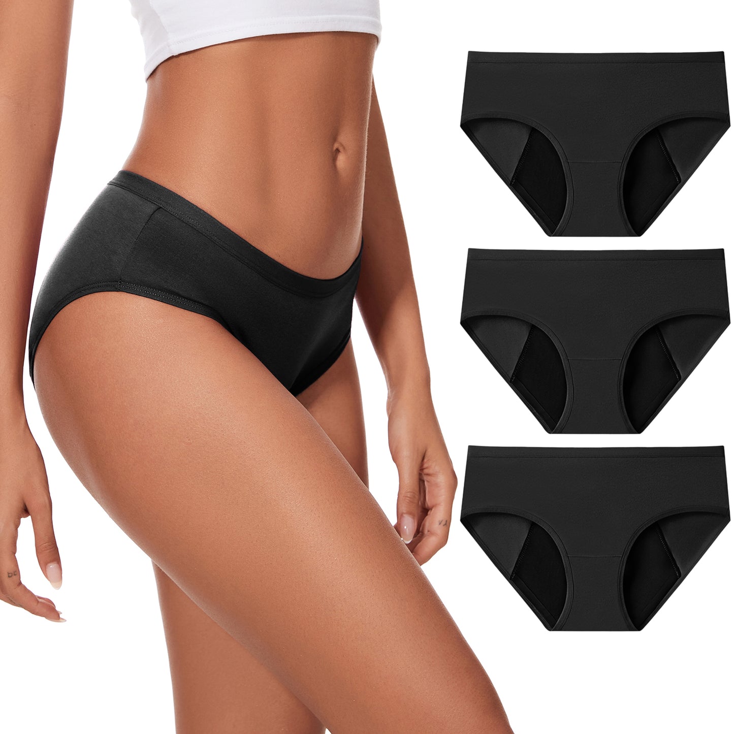 ALLBASE No-side-leaks Leakproof 2.0 Heavy Flow Period Underwear for Women(Black)